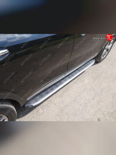 Пороги алюминиевые с пластиковой накладкой ТСС Тюнинг (серые) KIA Sorento UM/Prime дорестайлинг (2014-2018)