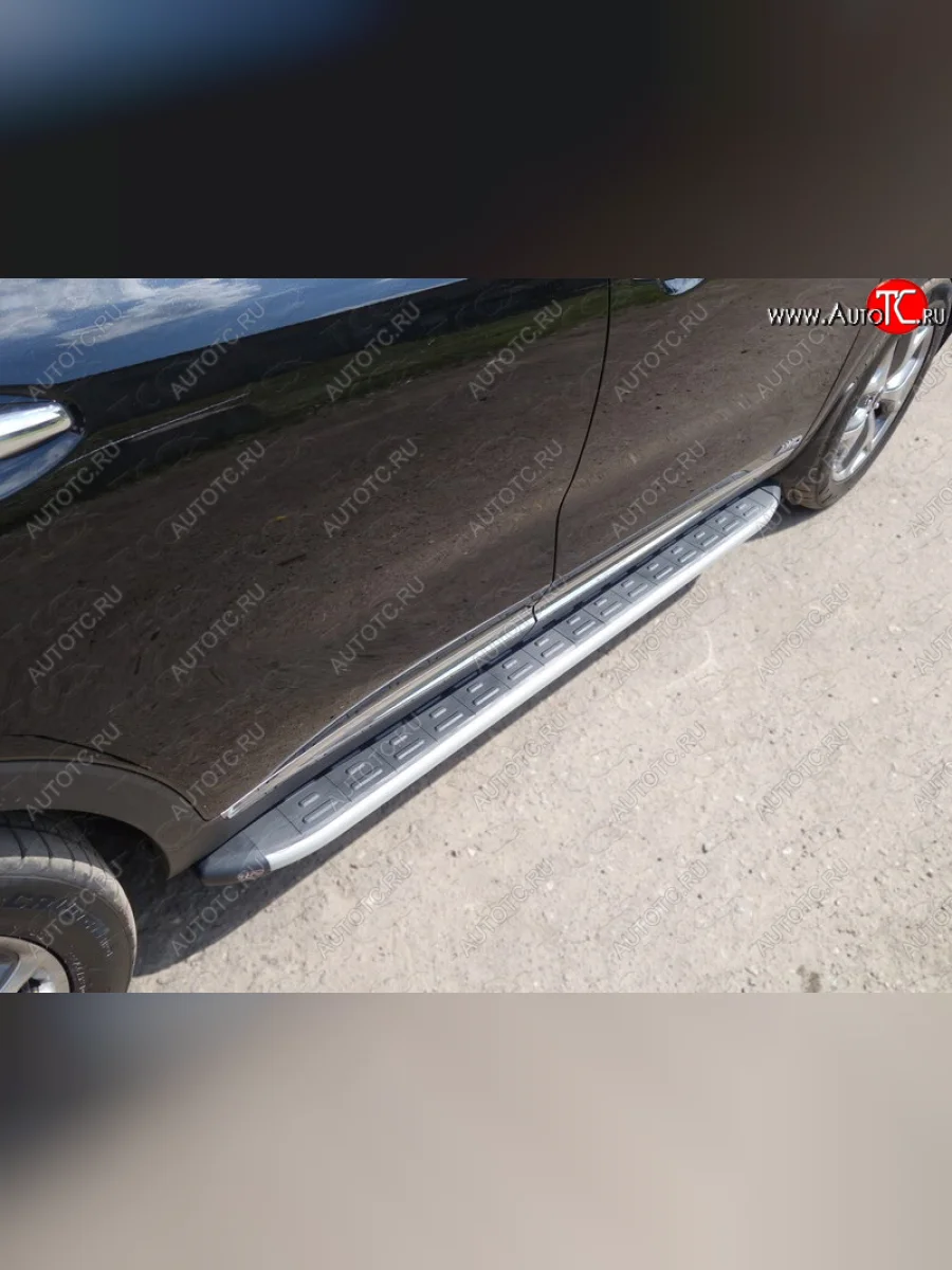 Пороги алюминиевые с пластиковой накладкой ТСС Тюнинг KIA Sorento UM/Prime рестайлинг (2018-2020) (серые)  в Керчи Республика Крым