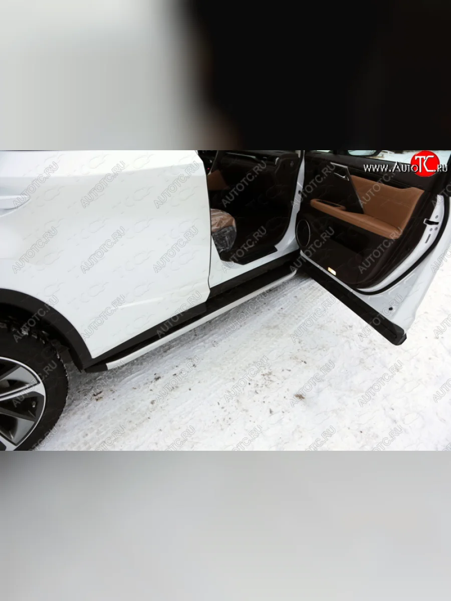 Пороги алюминиевые с пластиковой накладкой кроме F-Sport ТСС Тюнинг Lexus RX350 AL10 рестайлинг (2012-2015) (серые)  в Самаре Самарской области