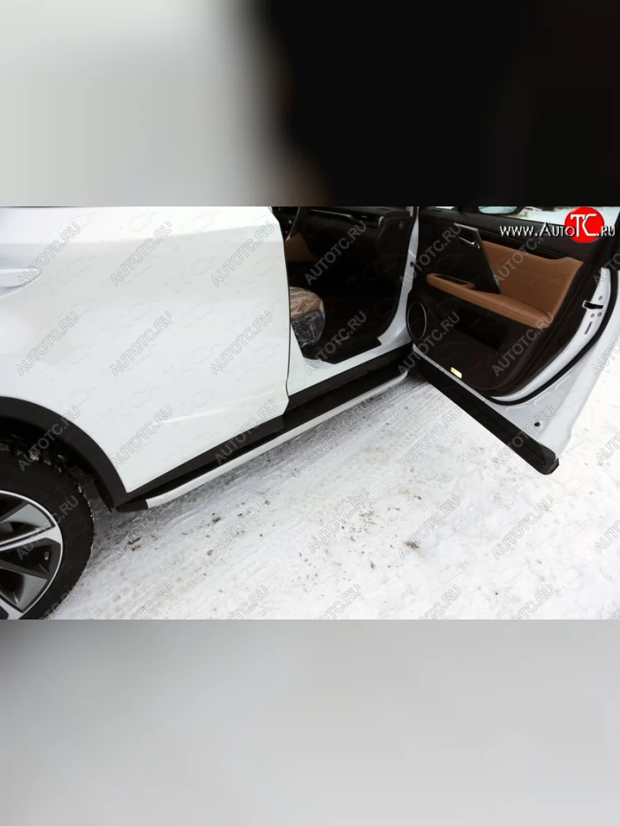 Пороги алюминиевые с пластиковой накладкой F-Sport ТСС Тюнинг Lexus RX300 XU30 дорестайлинг (2003-2006) (серые)  в Керчи Республика Крым