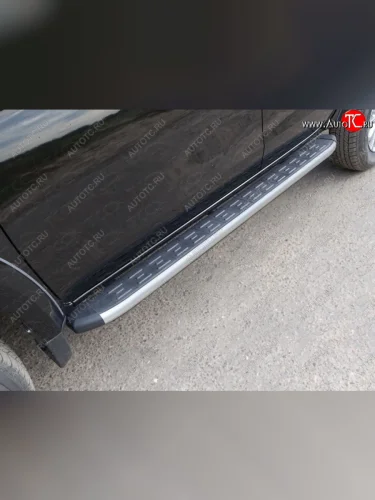 Пороги алюминиевые с пластиковой накладкой ТСС Тюнинг (серые) Mitsubishi L200 5 KK,KL рестайлинг (2018-2022)