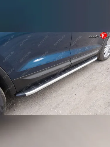 Пороги алюминиевые с пластиковой накладкой ТСС Тюнинг (серые) Skoda Kodiaq 1 NS7 дорестайлинг (2017-2021)