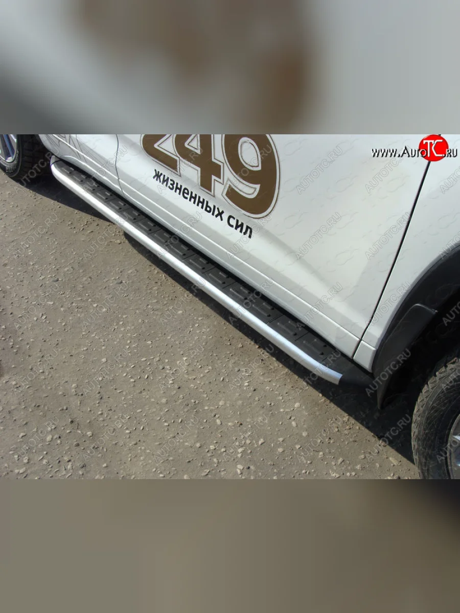 Пороги алюминиевые с пластиковой накладкой ТСС Тюнинг Toyota Highlander XU50 рестайлинг (2016-2020) (серые)  в Керчи Республика Крым