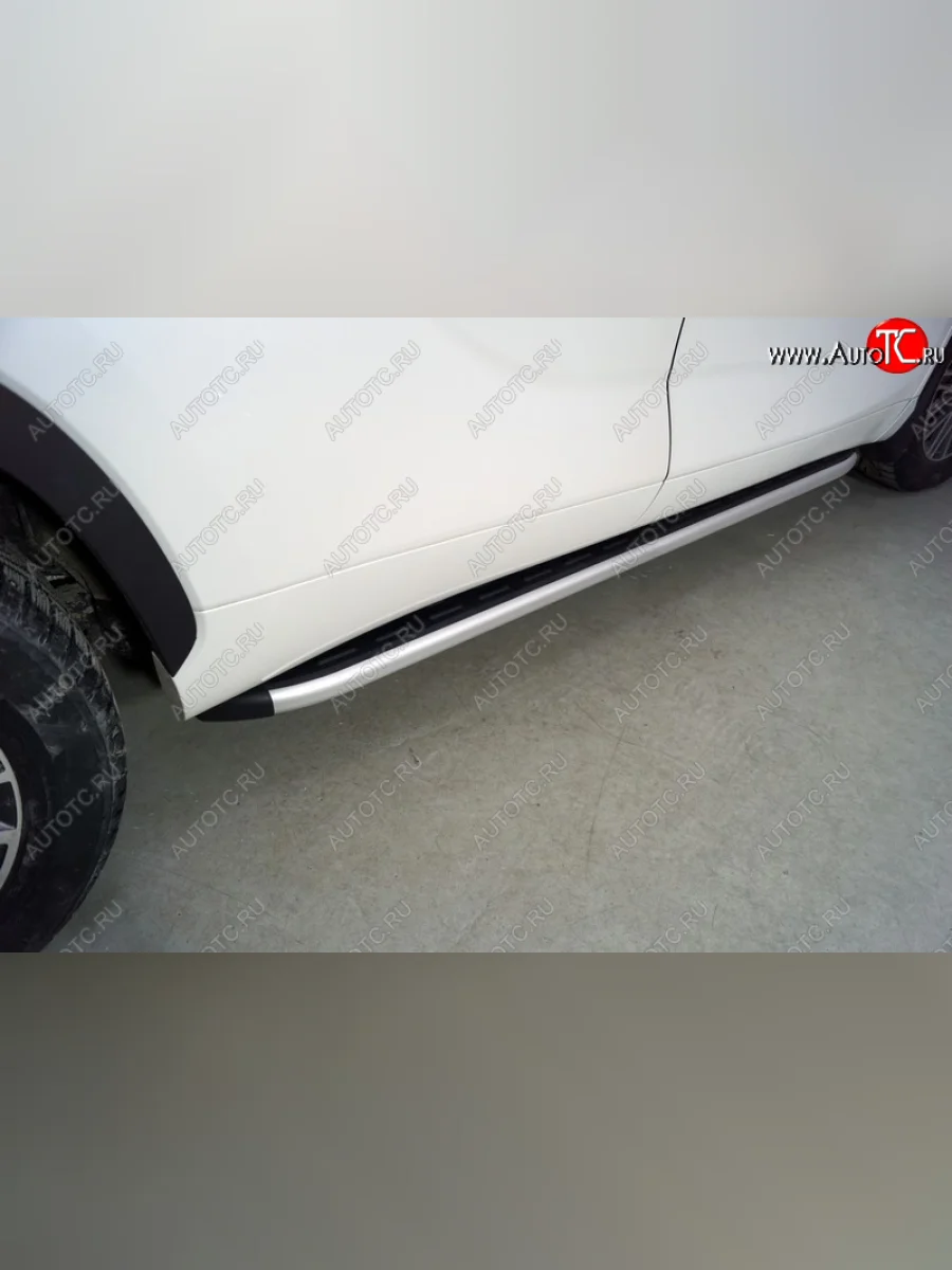 Пороги алюминиевые с пластиковой накладкой ТСС Тюнинг Toyota Highlander XU70 (2020-2025) (серые)  в Самаре Самарской области