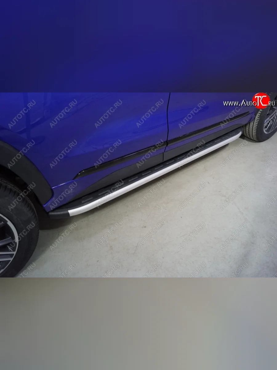Пороги алюминиевые с пластиковой накладкой ТСС Тюнинг EXEED LX 1-ый рестайлинг (2021-2025) (серые)  с доставкой в г. Керчь
