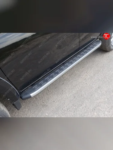 Пороги алюминиевые с пластиковой накладкой ТСС Тюнинг (серые) Fiat Fullback (2016-2018)