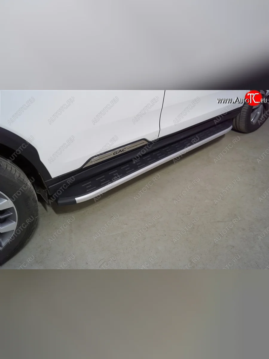 Пороги алюминиевые с пластиковой накладкой ТСС Тюнинг GAC GS8 (2016-2023) (серые)  в Керчи Республика Крым
