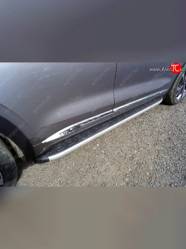 Пороги алюминиевые с пластиковой накладкой ТСС Тюнинг (серые) Geely Monjaro (2022-2025)