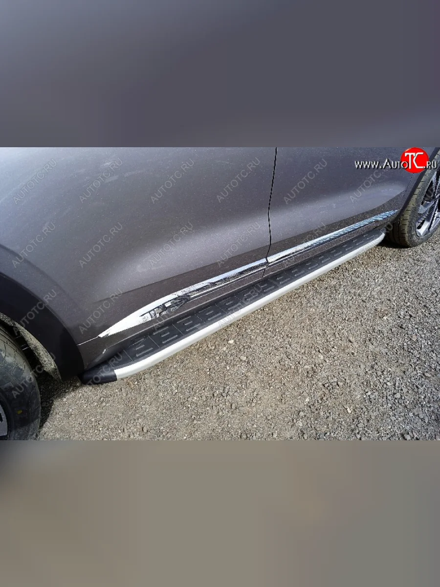 Пороги алюминиевые с пластиковой накладкой ТСС Тюнинг Geely Monjaro (2022-2025) (серые)  в Перми Пермском крае