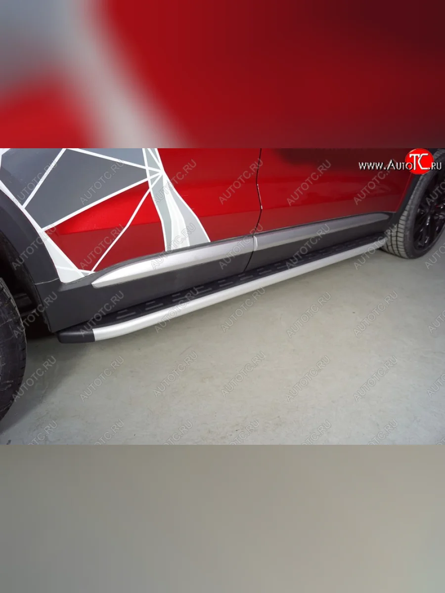 Пороги алюминиевые с пластиковой накладкой ТСС Тюнинг Geely Tugella FY11,HPBA4 рестайлинг (2022-2025) (серые)  в Самаре Самарской области