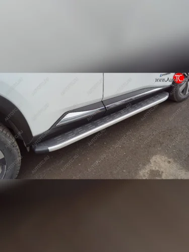 Пороги алюминиевые с пластиковой накладкой ТСС Тюнинг (серые) Nissan X-trail 4 T33 дорестайлинг (2021-2025)