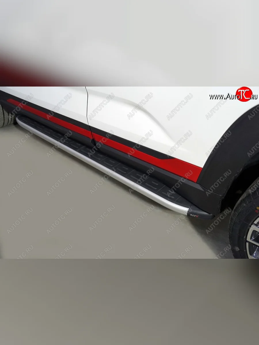 Пороги алюминиевые с пластиковой накладкой ТСС Тюнинг Changan CS35 Plus рестайлинг (2021-2025) (серые)  в Керчи Республика Крым