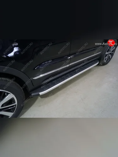 Пороги алюминиевые с пластиковой накладкой ТСС Тюнинг (серые) Changan CS55 рестайлинг (2018-2023)