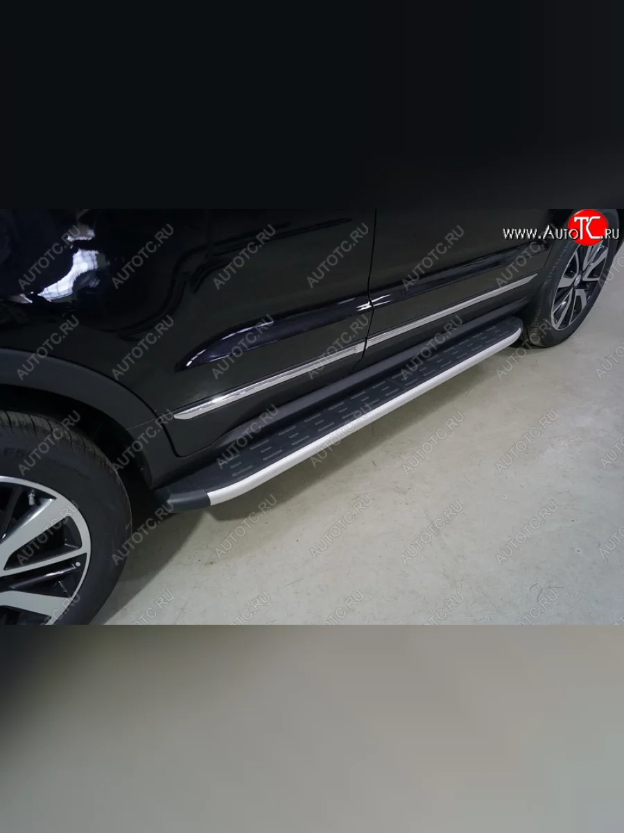 Пороги алюминиевые с пластиковой накладкой ТСС Тюнинг Changan CS55 дорестайлинг (2017-2018) (серые)  в Самаре Самарской области