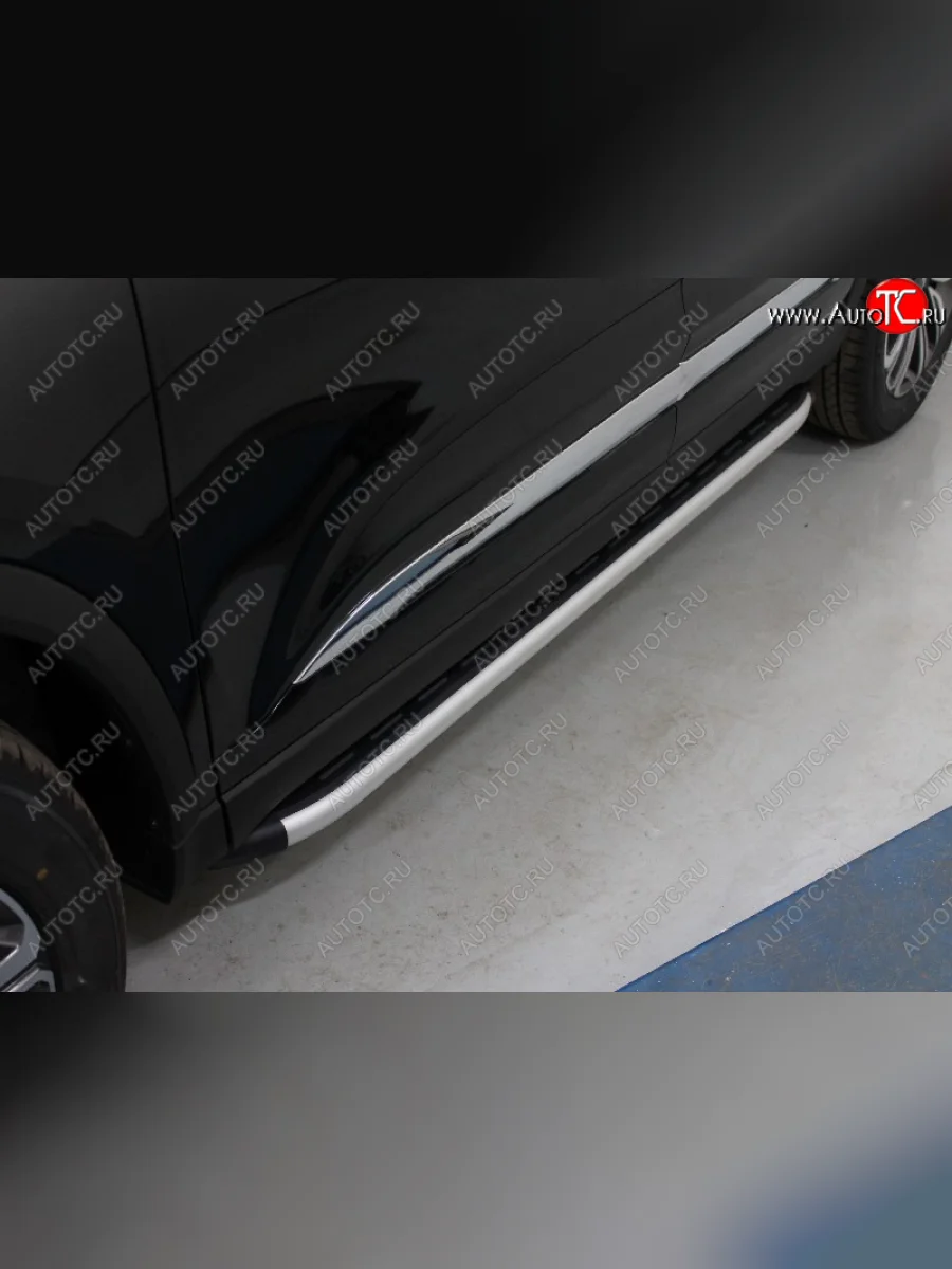 Пороги алюминиевые с пластиковой накладкой кроме F-Sport ТСС Тюнинг Lexus LX570 J200 дорестайлинг (2007-2012) (серые)  в Воронеже Воронежской области