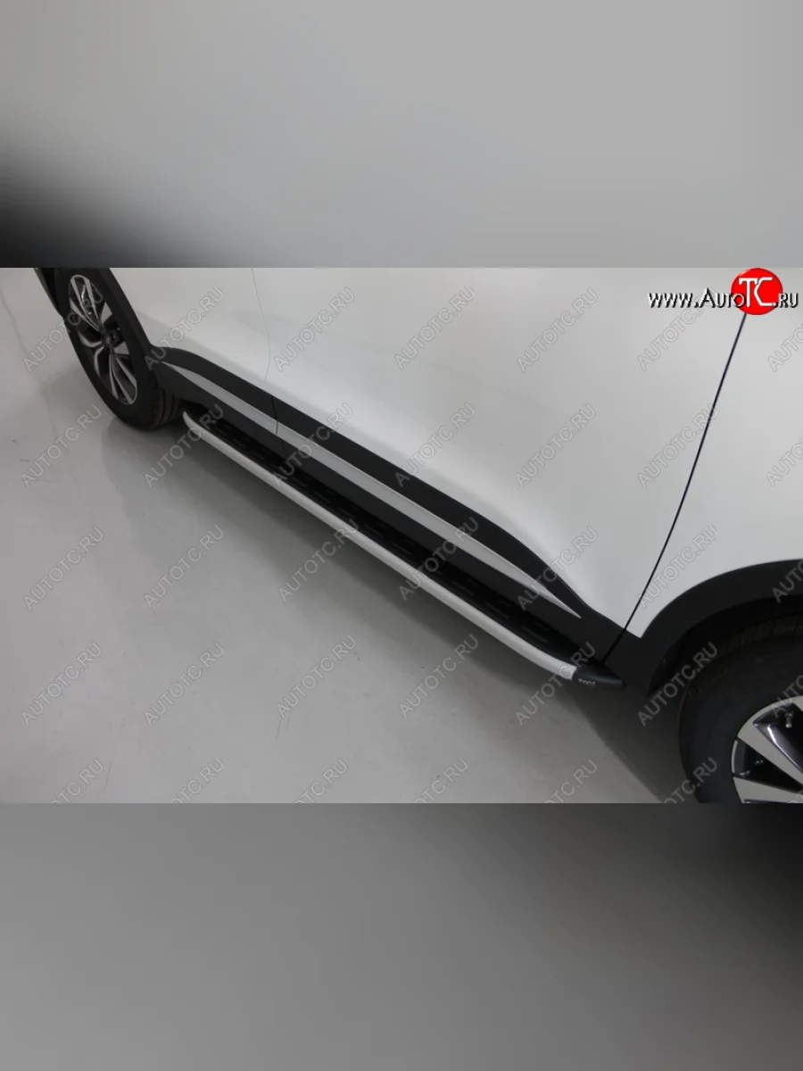 Пороги алюминиевые с пластиковой накладкой ТСС Тюнинг Chery Tiggo 7 PRO (2019-2025) (серые)  в Перми Пермском крае
