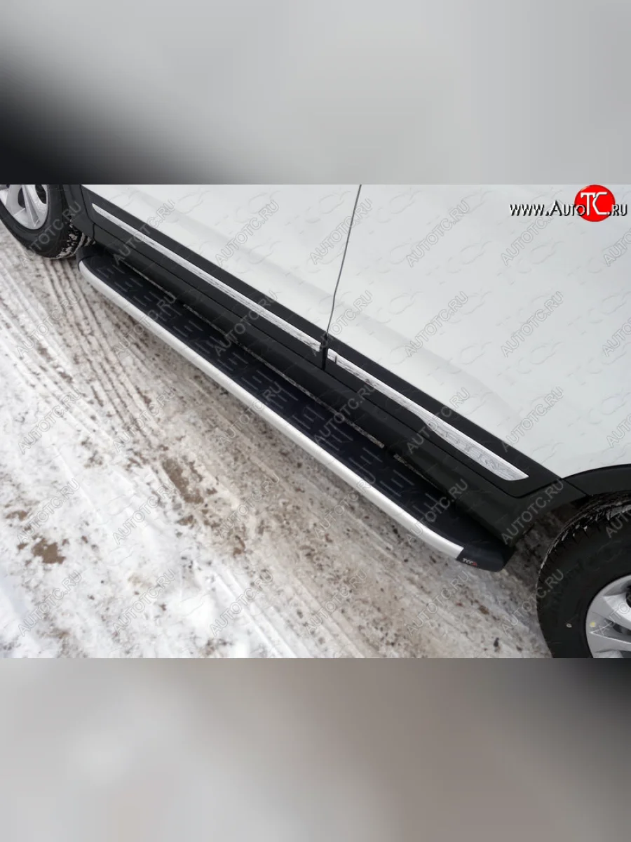 Пороги алюминиевые с пластиковой накладкой ТСС Тюнинг Chery Tiggo 5 (T21) дорестайлинг (2014-2017) (серые)  в Самаре Самарской области