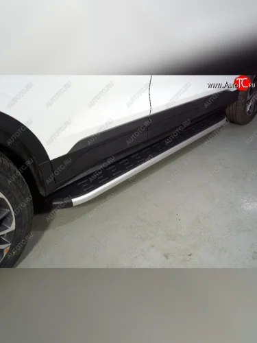 Пороги алюминиевые с пластиковой накладкой ТСС Тюнинг (серые) Geely Coolray SX11 дорестайлинг (2018-2023)