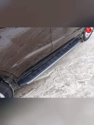  Пороги алюминиевые с пластиковой накладкой ТСС Тюнинг (серые) Geely Emgrand X7 (2011-2015) дорестайлинг