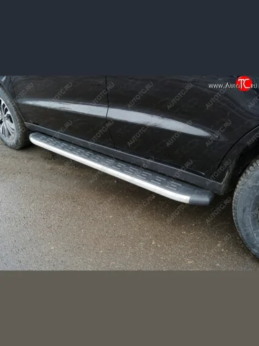 Пороги алюминиевые с пластиковой накладкой ТСС Тюнинг (серые) Geely Emgrand X7 2-ой рестайлинг (2019-2021)