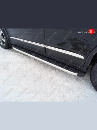 Пороги алюминиевые с пластиковой накладкой ТСС Тюнинг (серые) Haval H6 (2013-2020)
