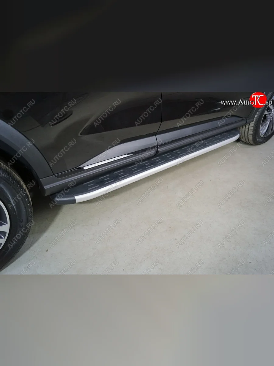 Пороги алюминиевые с пластиковой накладкой ТСС Тюнинг Haval F7x рестайлинг (2022-2024) (серые)  с доставкой в г. Керчь