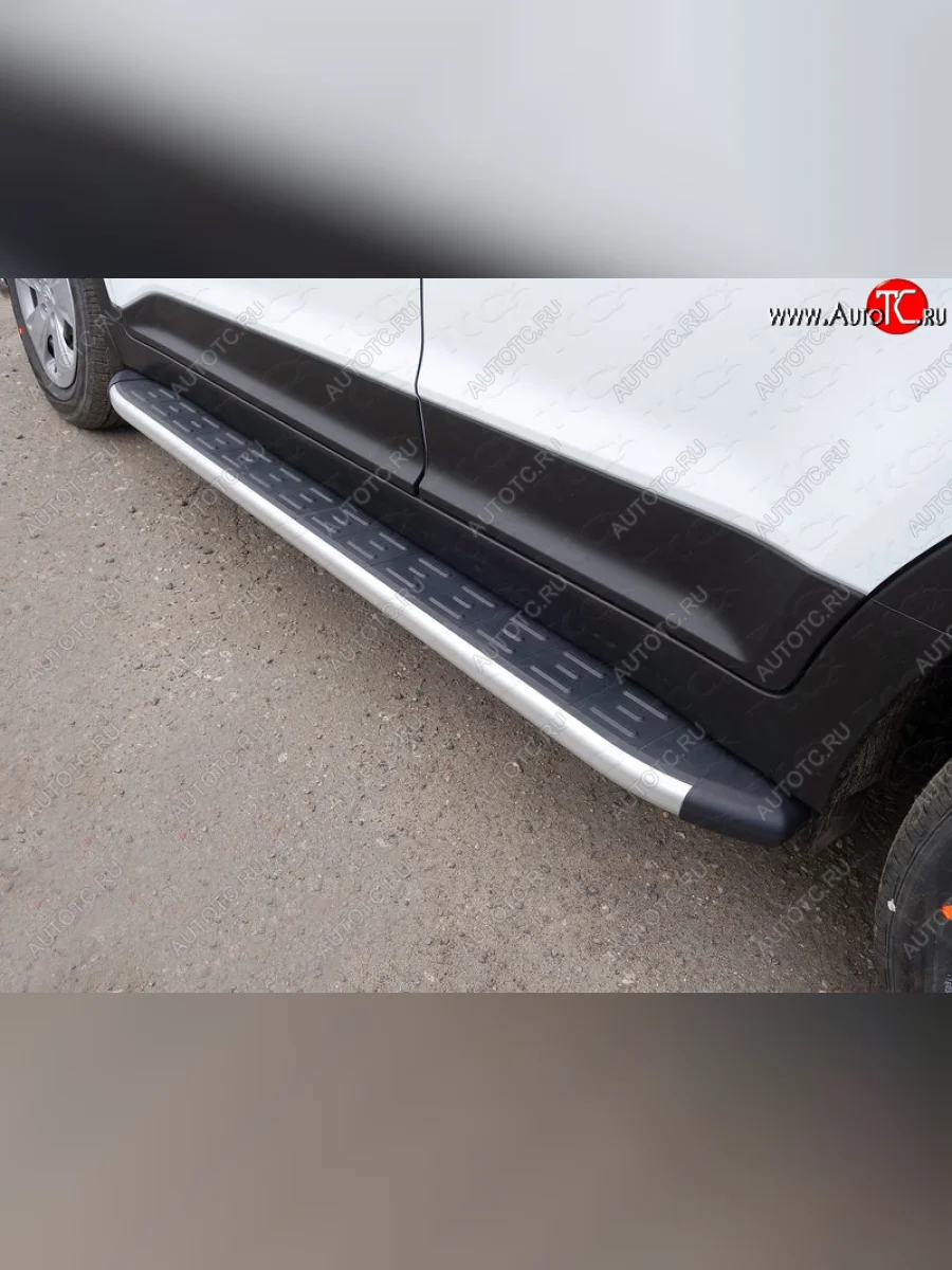 Пороги алюминиевые с пластиковой накладкой ТСС Тюнинг Hyundai Creta GS рестайлинг (2019-2021) (серые)  в Самаре Самарской области