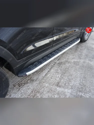 Пороги алюминиевые с пластиковой накладкой ТСС Тюнинг (серые) Hyundai Tucson TL дорестайлинг (2015-2018)