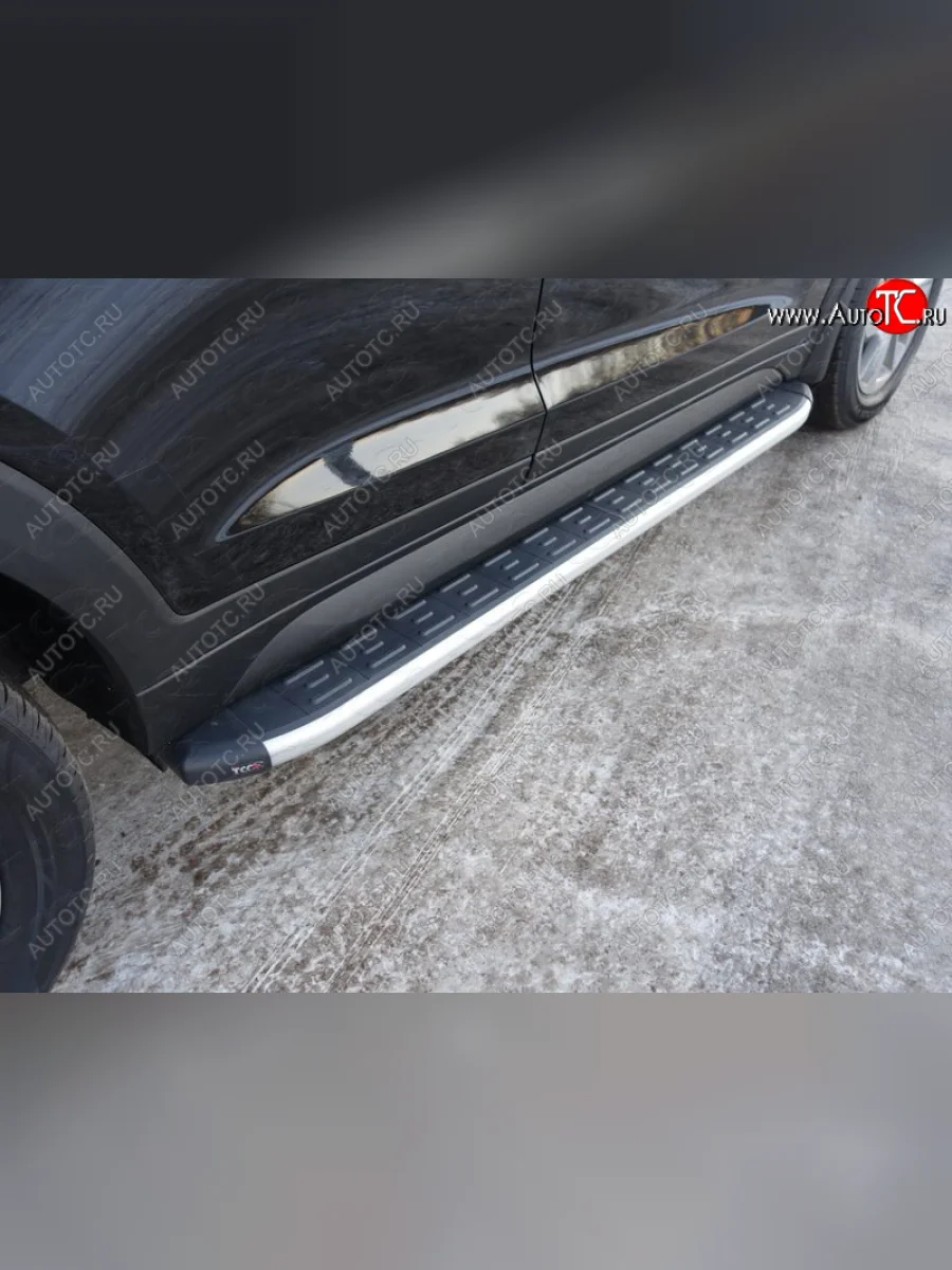 Пороги алюминиевые с пластиковой накладкой ТСС Тюнинг Hyundai Tucson TL рестайлинг (2018-2021) (серые)  в Воронеже Воронежской области