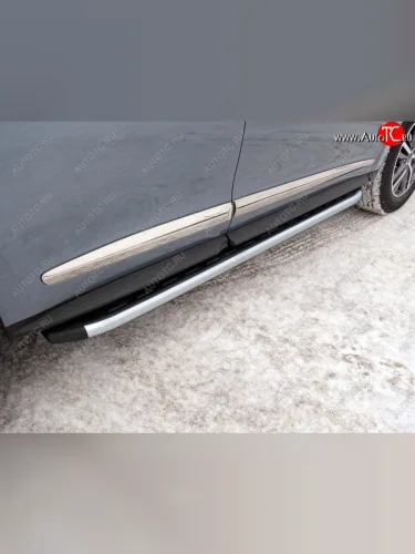 Пороги алюминиевые с пластиковой накладкой ТСС Тюнинг (серые) INFINITI QX60 L50 рестайлинг (2016-2021)