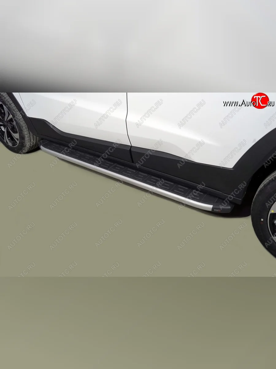 Пороги алюминиевые с пластиковой накладкой ТСС Тюнинг JAC JS4 (2021-2025) (серые)  в Керчи Республика Крым