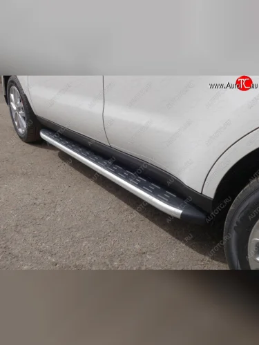 Пороги алюминиевые с пластиковой накладкой ТСС Тюнинг (серые) KIA Soul PS рестайлинг (2017-2019)