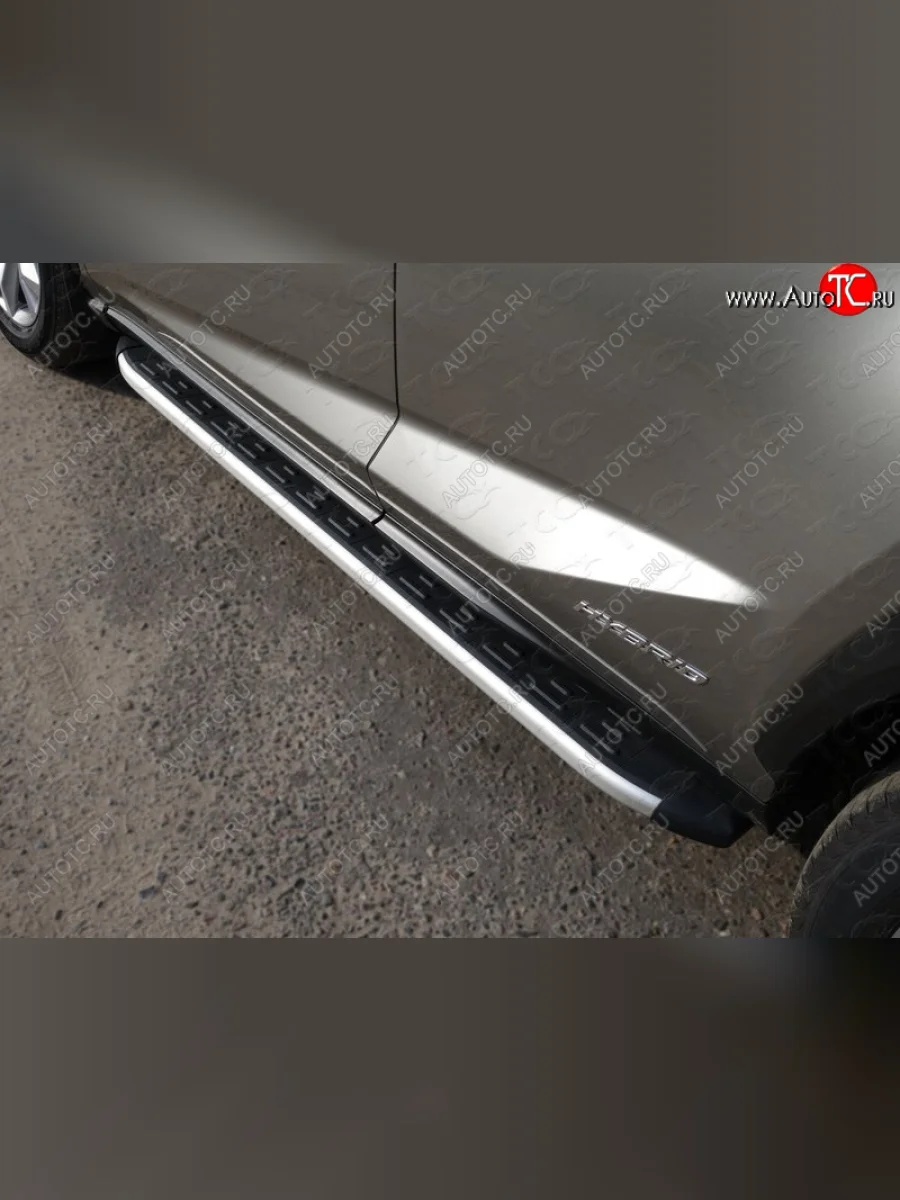 Пороги алюминиевые с пластиковой накладкой кроме F-Sport ТСС Тюнинг Lexus NX300h Z10 дорестайлинг (2014-2017) (серые)  в Керчи Республика Крым