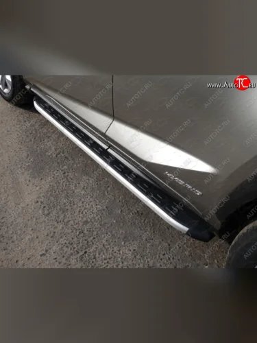 Пороги алюминиевые с пластиковой накладкой кроме F-Sport ТСС Тюнинг (серые) Lexus NX200 Z10 дорестайлинг (2014-2017)