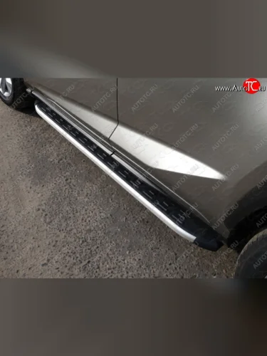 Пороги алюминиевые с пластиковой накладкой кроме F-Sport ТСС Тюнинг (серые) Lexus NX200T Z10 (2014-2017)