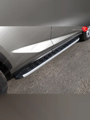 Пороги алюминиевые с пластиковой накладкой кроме F-Sport ТСС Тюнинг (серые) Lexus NX200 Z10 рестайлинг (2017-2021)