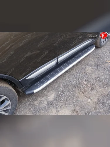 Пороги алюминиевые с пластиковой накладкой ТСС Тюнинг (серые) Mitsubishi Outlander GF 2-ой рестайлинг (2015-2018)