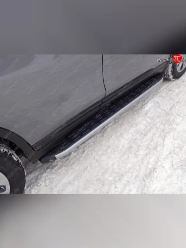 Пороги алюминиевые с пластиковой накладкой ТСС Тюнинг (серые) Nissan X-trail 3 T32 дорестайлинг (2013-2018)