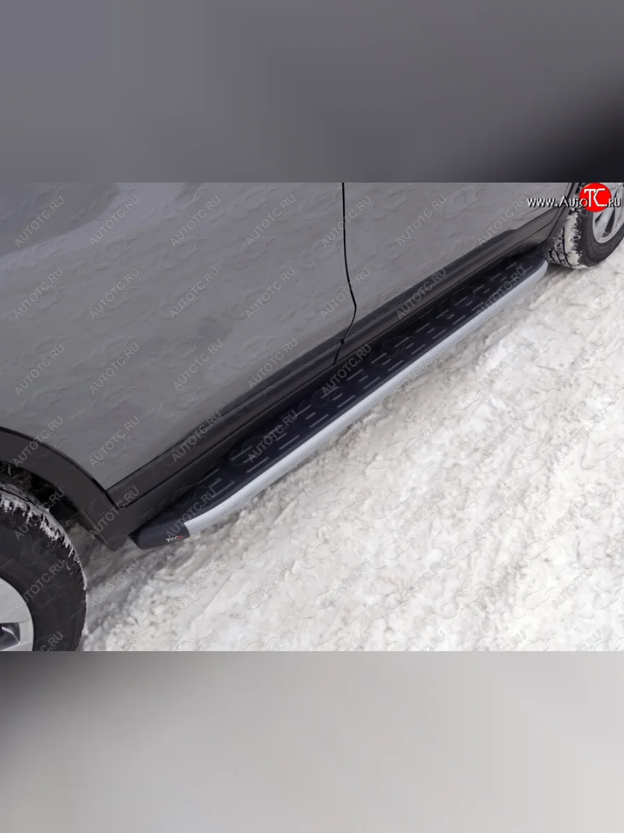 Пороги алюминиевые с пластиковой накладкой ТСС Тюнинг Nissan X-trail 3 T32 дорестайлинг (2013-2018) (серые)  в Воронеже Воронежской области