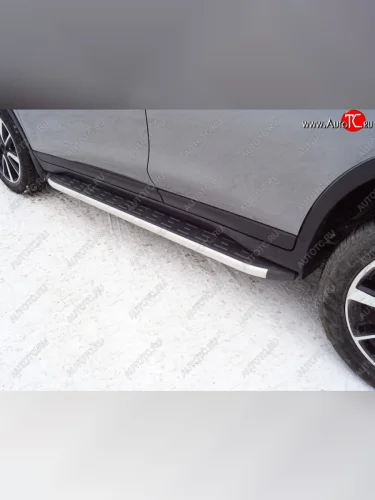 Пороги алюминиевые с пластиковой накладкой ТСС Тюнинг (серые) Nissan X-trail 3 T32 рестайлинг (2017-2022)