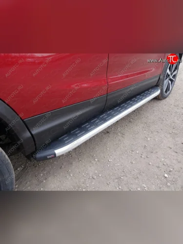 Пороги алюминиевые с пластиковой накладкой ТСС Тюнинг (серые) Nissan Qashqai 2 J11 рестайлинг (2017-2022)