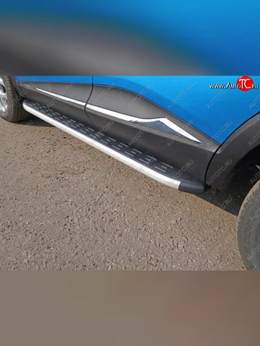 Пороги алюминиевые с пластиковой накладкой ТСС Тюнинг (серые) Renault Kaptur дорестайлинг (2016-2020)