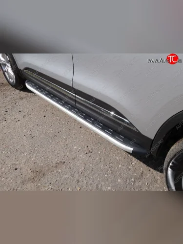 Пороги алюминиевые с пластиковой накладкой ТСС Тюнинг (серые) Renault Koleos 2 (2016-2025)