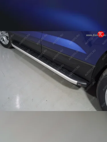 Пороги алюминиевые с пластиковой накладкой ТСС Тюнинг (серые) Skoda Karoq NU7 рестайлинг (2020-2025)