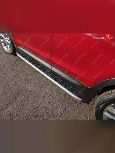 Пороги алюминиевые с пластиковой накладкой ТСС Тюнинг (серые) Hyundai Santa Fe DM рестайлинг (2015-2019)