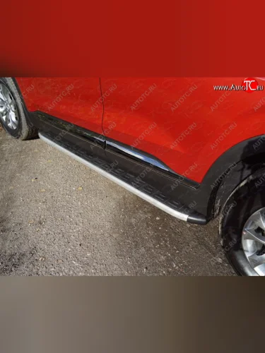  Пороги алюминиевые с пластиковой накладкой, ТСС Тюнинг (серые) Hyundai Santa Fe  TM (2020-2022) рестайлинг