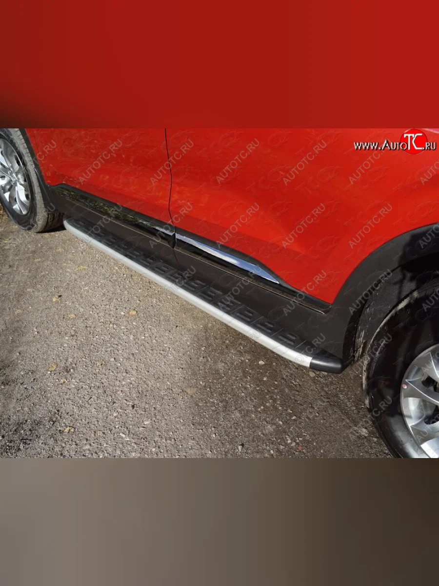  Пороги алюминиевые с пластиковой накладкой, ТСС Тюнинг  Hyundai Santa Fe (2020-2022) TM (серые)  с доставкой в г. Керчь