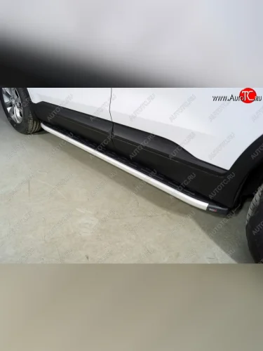 Пороги алюминиевые с пластиковой накладкой ТСС Тюнинг (серые) Hyundai Santa Fe TM дорестайлинг (2018-2021)