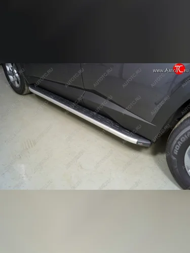 Пороги алюминиевые с пластиковой накладкой ТСС Тюнинг (серые) Hyundai Tucson NX4 (2020-2022)