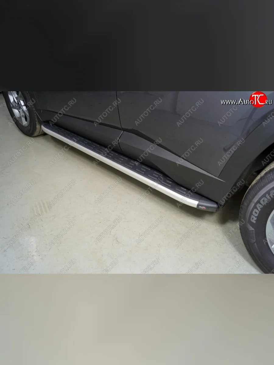 Пороги алюминиевые с пластиковой накладкой ТСС Тюнинг Hyundai Tucson NX4 (2020-2022) (серые)  в Самаре Самарской области